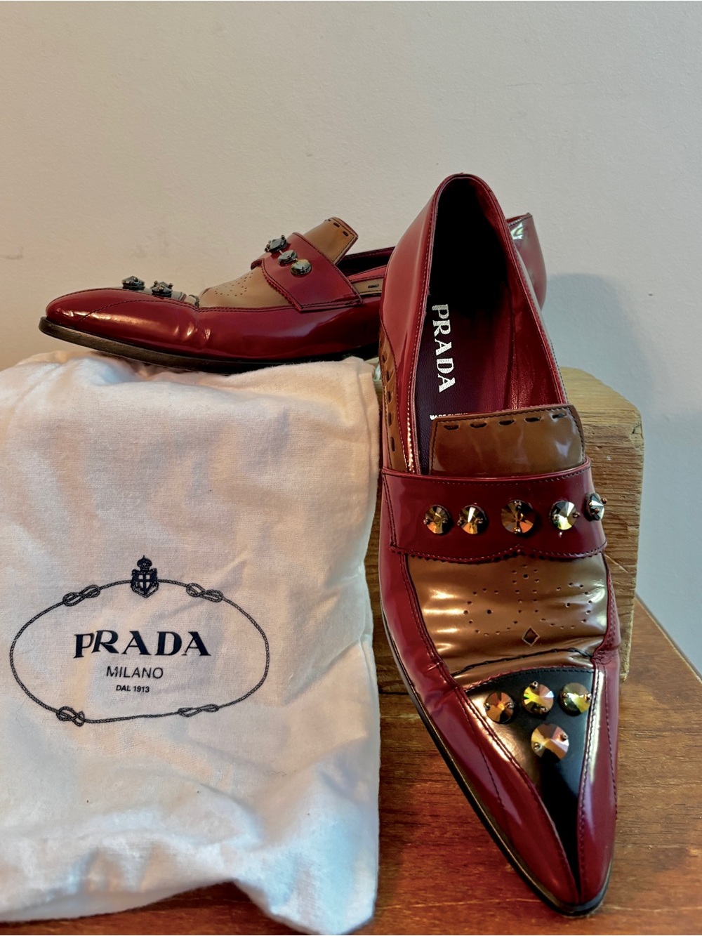 Prada Two-tone Autumn Loafers with Rhinestones Size 38 1/2 (US 8 1/2)